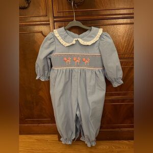 Stitchy Fish Blue Gingham Baby Romper